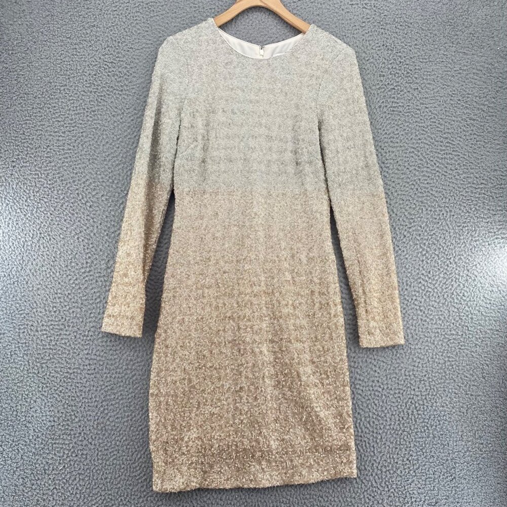 Badgley Mischka Dress Women 6 Alexis Ivory Ombre Sequin Shift Cocktail Party NWT